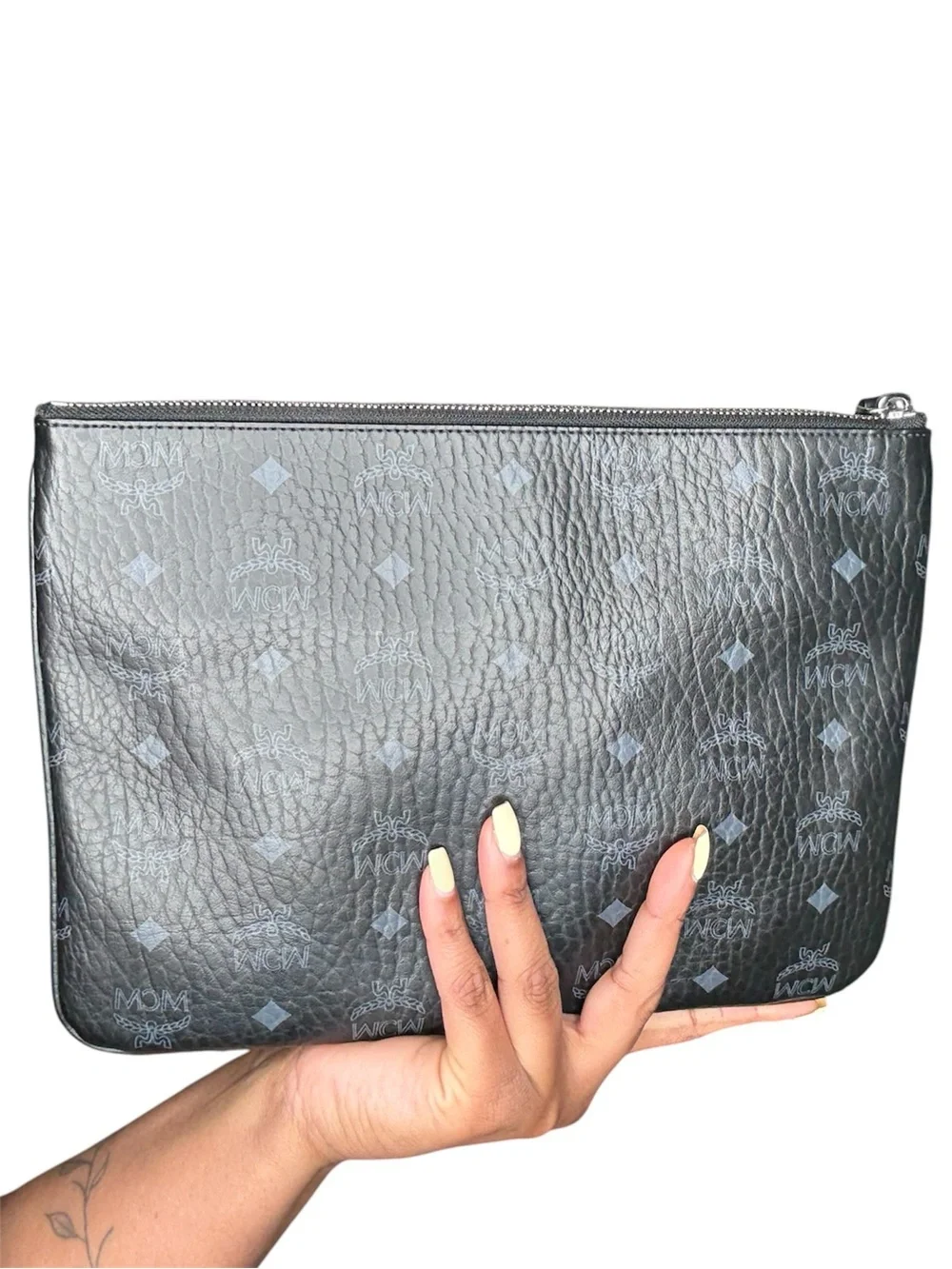 MCM Visetos Zip Pouch Clutch & Crossbody– Black Leather – Authentic
